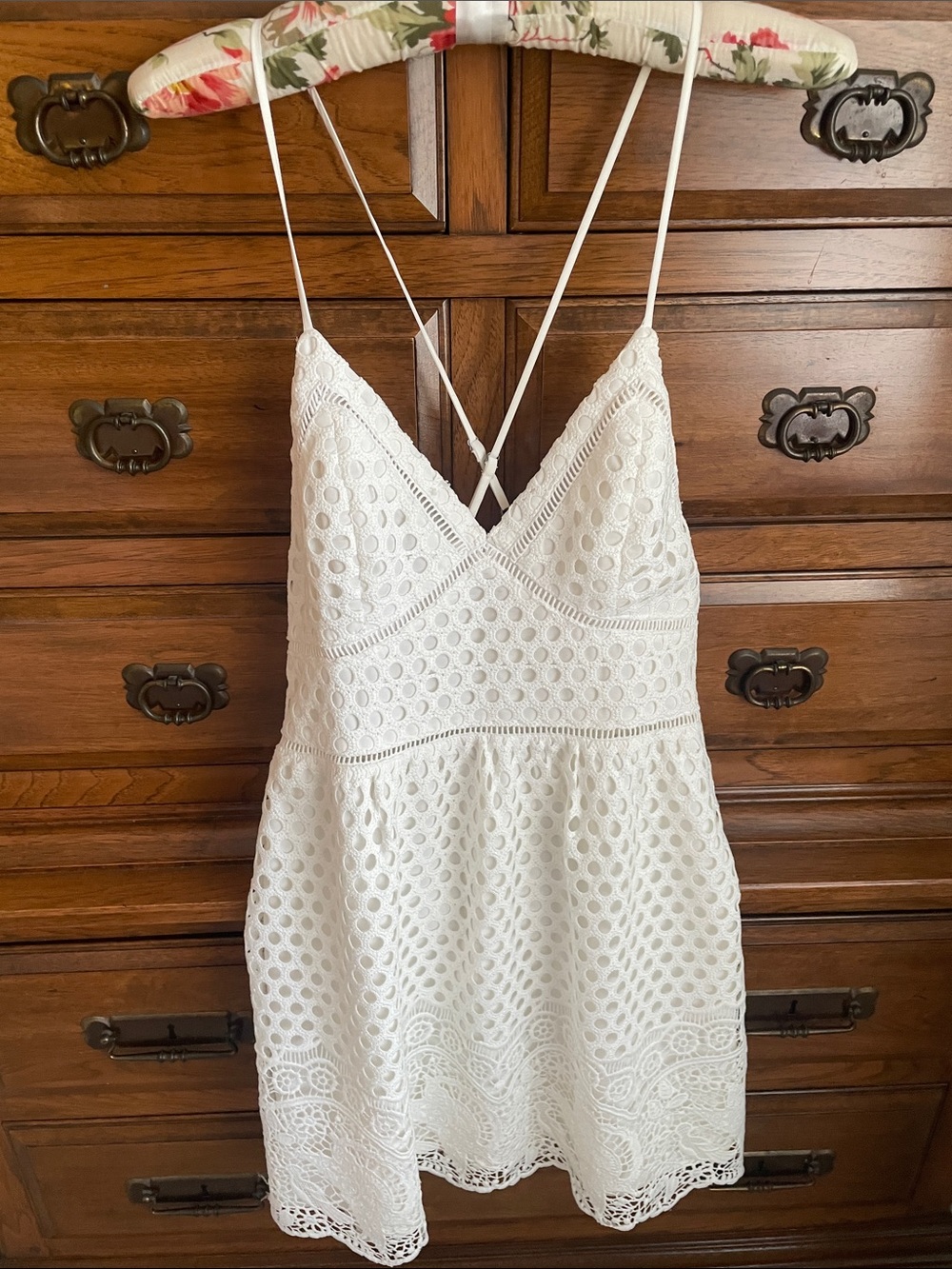 Abercrombie & Fitch White Eyelet V-Neck Dress